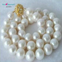 Free shopping! Genuine 9-10MM White Akoya Cultured Pearl gold Necklace 18'' AAA 2024 - buy cheap