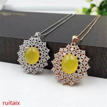 KJJEAXCMY boutique jewels 925 Pure silver inlay natural crystal yellow medulla pendant + necklace snow drops 2024 - buy cheap