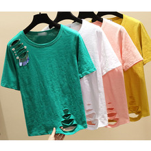 Ggght-Camiseta con agujeros para mujer, ropa Vogue para mujer, camiseta harajuku para mujer, Camiseta de algodón de manga corta para mujer 2019 2024 - compra barato