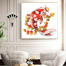 Современная печать, китайский Koi Fish Lotus, картина маслом, холст, постер, настенное искусство, картина для гостиной, домашний декор, золотая рыбка, произведение искусства 2024 - купить недорого