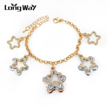 Longway pulseiras femininas com pingentes de estrela e cristal, braceletes vintage dourados com corrente, melhores amigos 2024 - compre barato