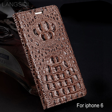 wangcangli genuine leather flip phone case Crocodile back texture For iphone 6 All-handmade phone case 2024 - buy cheap