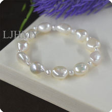 LJHMY-brazalete de perlas cultivadas en agua dulce, brazalete de pepitas elásticas, barroco Blanco clásico 2024 - compra barato