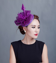 Chapéu de penas sinamay estilo britânico 2016, acessórios para cabelo, feminino, com prendedor fascinator de flores, festa de casamento formal, chapéu de igreja 2024 - compre barato