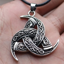 Collar de amuleto para hombre, colgante de Cuerno de Odín Vikingo, Lobo, nudo irlandés, forma de 3 Luna, joyería de Talismán de Trinity 2024 - compra barato