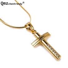 Hip hop amantes ouro simples cristal cruz pingentes colar para homem feminino rapper jóias religiosas 2024 - compre barato
