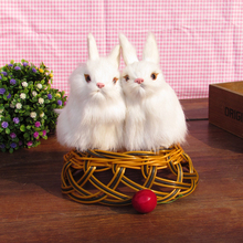 about 13x8cm one pair rabbits with one basket,furry fur model Creative ornament layout decoration gift h1300 2024 - buy cheap