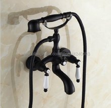 Black Oil Rubbed Brass Bathroom Tub Faucet W/Hand Shower Sprayer Clawfoot Mixer Tap Wall Mounted Ktf017 2024 - buy cheap