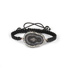 black druzy crystal stone slice bead pave rhinestone beads hematite end bead charm black rope macrame bracelet unisex 2024 - buy cheap