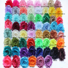 O envio SF/DHL 2.5 ''chique gasto desgastadas chiffon flores de corte para headband 90yds cor da mistura do cabelo tecido rosa flor 2024 - compre barato