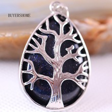 Silver Color Tree of life Water Drop Natural Stone Bead Blue Sandstone Necklace Pendant 1Pcs K432 2024 - buy cheap