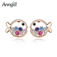 Anngill Fashion Small Fish Design Top Quality Earrings Austrian Crystal Stud Earring for Women Boucle D'oreille Pendientes Mujer 2024 - buy cheap