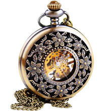 Woonun marca de luxo relógio mecânico moda esqueleto do vintage mão mecânica vento bolso relógio para mulher relógios fob 2024 - compre barato