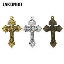 JAKONGO Antique Bronze Gold Color Cross Jesus Charms Pendants for Jewelry Making Bracelet Necklace DIY 55x34mm 4pcs/lot 2024 - buy cheap