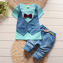 Boys Clothes Set Bow Gentleman's Suit Short-sleeved T-shirt Pants 2 Pieces Children's Clothing Set For Infants Baby 2024 - buy cheap