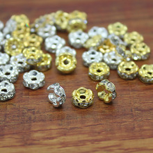 100 unids/lote de cuentas espaciadoras de cristal de Color dorado y plateado, tamaño 6, 8 y 10mm, accesorios de joyería para bricolaje, accesorios para pulseras 2024 - compra barato