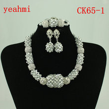Conjunto de joyería africana para boda nigeriana, cuentas de cristal, collar, pulsera, pendientes, envío gratis, CK65-1 2024 - compra barato
