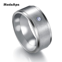 MadApe Luxury Single CZ Rhinestone Finger Ring Silver Color 316L Stainless Steel Female Engagement Ring Jewelry 2024 - buy cheap