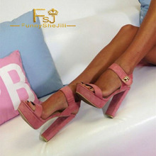 Pink Open Toe Platform High Heels Buckle Ankle Strap Chunky Heel Sandals Summer Carnival Elegant Woman Shoes 2021 US Size 16 FSJ 2024 - buy cheap