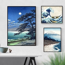 Винтажный Японский Ландшафтный постер, распечатанный волной, Kanagawa, Картина на холсте, настенные картины для гостиной, Восточный Декор 2024 - купить недорого