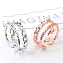 Женское винтажное двойное кольцо, Открытое кольцо с кристаллами циркония, Подарочная бижутерия 2024 - купить недорого