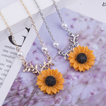 Delicate Sunflower Jewelry Gold Chain Pendant Necklace for Women Creative Imitation Pearl Necklace Daily Accessories Long Choker 2024 - buy cheap