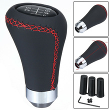 Universal 6 Speed Car Gear Shift Knob Manual Shifter Lever Stick Red Black Stitche Genuine PU Leather for Car Interior Parts 2024 - compre barato