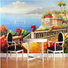 Murales de gran escala personalizados wellyu paisajes pintados a mano Mar Mediterráneo 3d pintura tridimensional papel tapiz 2024 - compra barato