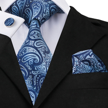 C-1430 Hi-Tie Blue Plaid Ties For Men Silk Neck Tie Set 8.5cm Men's Formal Necktie Pocket Square Cufflinks Set Business Tie 2024 - buy cheap