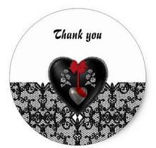 1,5 дюйма романтическое Черное кружево, черное сердце спасибо Классический круглый стикер 2024 - купить недорого