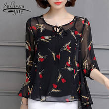 2018 fashion summer women blouse shirt summer floral print chiffon women tops loose plus size women'c clothing blusas D814 30 2024 - buy cheap