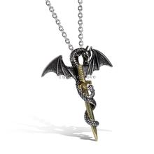 BONISKISS Vintage Dragon Sword Pendant Necklace Titanium Steel Pendant Retro Korean Fashion Men's Dragon Sword Jewelry 2020 2024 - buy cheap