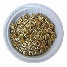 Free Shipping 100pcs/Lot Single Intial W Printing Cube Acrylic Letter Beads Gold Color Plastic Alphabet Jewelry Spacer beads 2024 - buy cheap