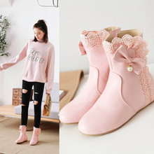 PXELENA Sweet Lolita Mary Janes Ankle Boots Girls Shoes New Hidden Low Heels Butterfly-knot Ruffles Ankle Boots Women White Pink 2024 - buy cheap