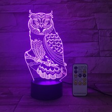 Control remoto o tocar búho 3D noche RGB de la luz ambiente cambiante luz LED DC 5V Lámpara decorativa USB para mesa gratis controlador remoto 2024 - compra barato