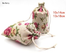 Bolsas de regalo de lino y algodón con estampado de rosas navideñas, embalaje para regalo de boda, con cordón, suministros para boda, 10 unids/lote 2024 - compra barato