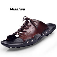 Misalwa New Men's Flip Flops Genuine Leather Summer Beach Slippers Male Casual Flat Shoes Brand Fashion Breathable Men Sandals 2024 - buy cheap
