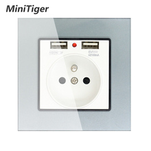 MiniTiger-Toma de corriente de pared estándar de 16A, toma de corriente de pared francesa con Panel de cristal USB, 2.1A, doble puerto de cargador USB para móvil 2024 - compra barato