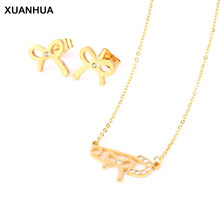 Xuanhua conjuntos de joias em aço inoxidável, conjunto de joias com colar e brincos de laço, acessórios femininos para casamento 2024 - compre barato