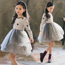 Nova chegada meninas de manga longa polka dot princesa vestidos primavera outono crianças gaze emendado vestido roupas das crianças uma peça b76 2024 - compre barato