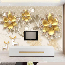 Personalizado 3d papel de parede luxo atmosfera europeia jóias flor 5d sala estar quarto papel 8d 2024 - compre barato