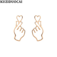 Kuziduocai New Fashion Jewelry Bohe Punk Metal Hand Holding Heart Love Statement Drop Earrings For Women Aretes Brincos E-1498 2024 - buy cheap