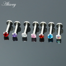 Alisouy 1pc Steel Helix Internally Threaded Prong Set Zircon Flat Bottom Ear Tragus Cartilage Lip Labret Piercing Body Jewelry 2024 - buy cheap