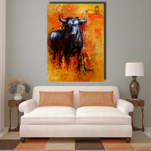 QKART-pintura al óleo de toro sobre lienzo para decoración del hogar, imágenes artísticas para pared de salón, carteles e impresiones 2024 - compra barato