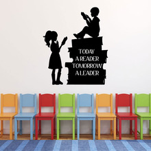 Boy Girl Reading Books Vinyl Wall Decal Decoration Today A Reader Vinyl Sticker Quote for Schools Libraries Classroom Mural A27 2024 - buy cheap