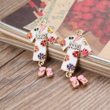 Free Shipping 20PCS 23*42mm Floral Enamel Japan Kimono Alloy Necklace Pendants Gold Tone DIY Oil Drop Bracelet Keyring Charms 2024 - buy cheap