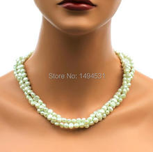 Joyería de perlas al por mayor-pendientes de collar de perlas naturales de agua dulce verde menta de 3 filas-Juego de joyería artesanal-Envío gratis 2024 - compra barato