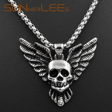 SUNNERLEES NEW Fashion Jewelry Stainless Steel Punk Wings Skull Pendant Necklace Link Chain For Mens Womens SP06 2024 - buy cheap