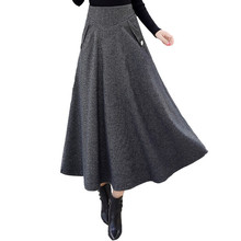 Plaid Woolen Skirt Women 2019 Spring Autumn Fashion High waist Thicken A-Line Skirts Female Large size Elastic waist Long Skirts 2024 - buy cheap