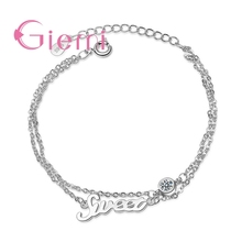 Pulseira feminina de prata esterlina 925, bracelete elegante casual com corrente ajustável, para aniversário e dia dos namorados 2024 - compre barato